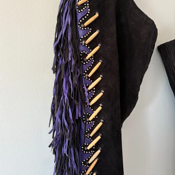 Beautifully Embellished Black Suede Chaps - Picture 3 of 7